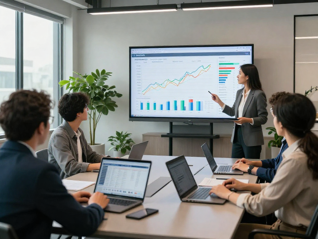 Investors analyzing IDXSTAR real estate software in a modern office