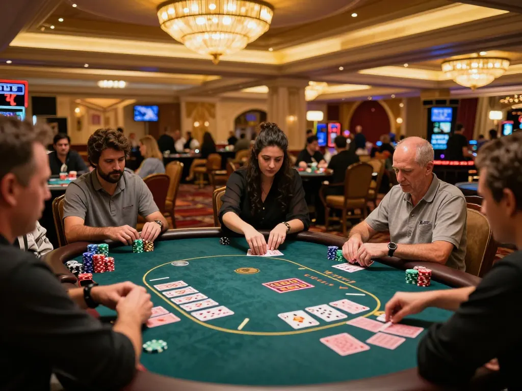 Engaging poker game at kong88 casino with players and dealer in a luxurious setting