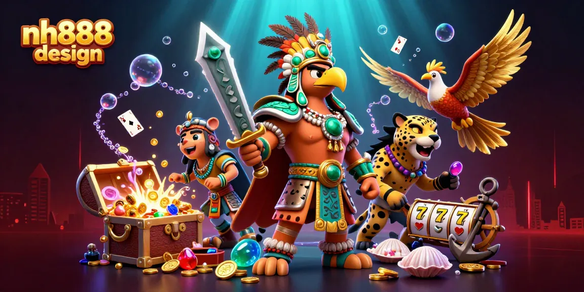 Experience thrilling gaming at nh888 design with Aztec characters and vibrant slot reels.