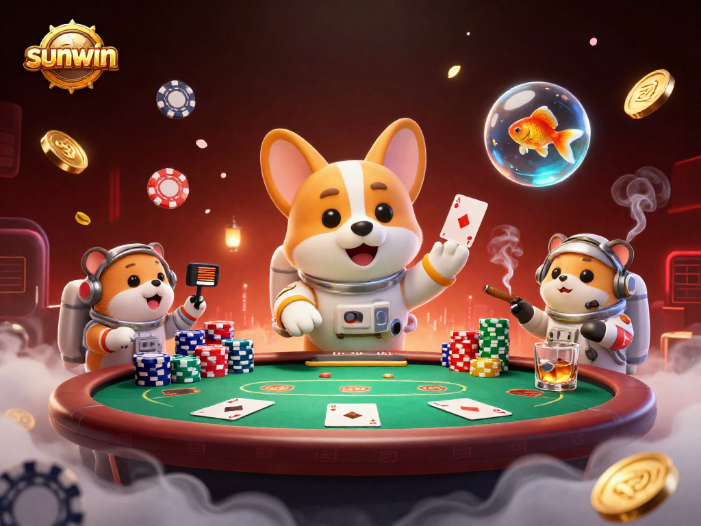 Experience the thrill of sunwin with a corgi astronaut in a vibrant casino space adventure.