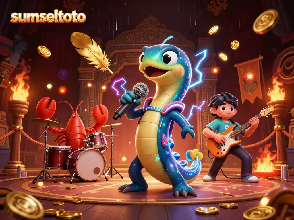 Experience the thrill of sumseltoto with a vibrant underwater casino scene featuring a DJ eel and dynamic ocean musicians.