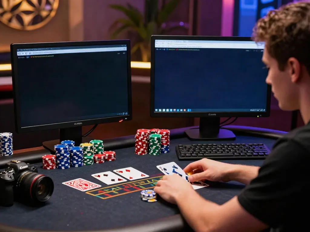 Gambling sites not on GamStop displayed on a computer by a focused player in a cozy setting