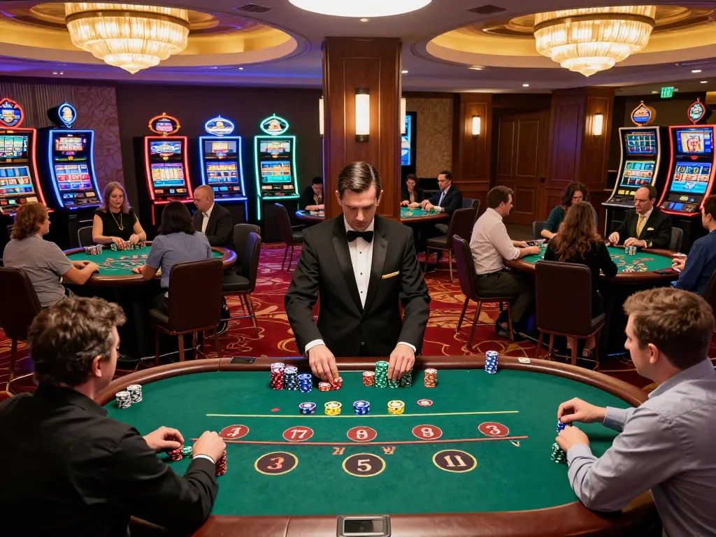 Join the excitement at Nhà cái 8LIVE with players strategizing at blackjack tables.