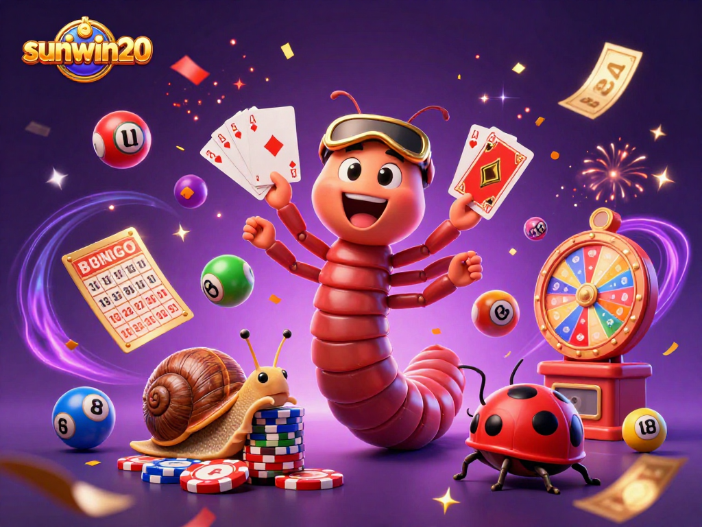 Join the excitement with sunwin20 at a dynamic lottery scene featuring colorful characters and vibrant game elements.