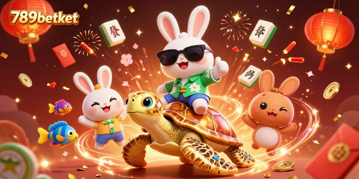 Experience winning vibes with the 789betket lucky rabbit and golden sea turtle amidst vibrant casino elements.