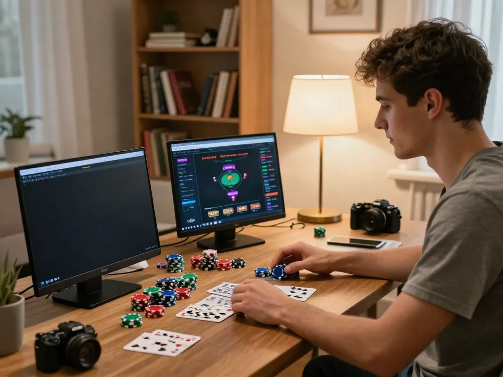 Gambling sites not on GamStop displayed on a laptop in a comfortable home office.
