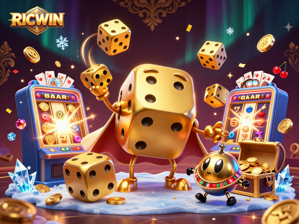 Engage in thrilling RICWIN gaming experiences with lively casino characters, vibrant symbols, and dynamic visuals.