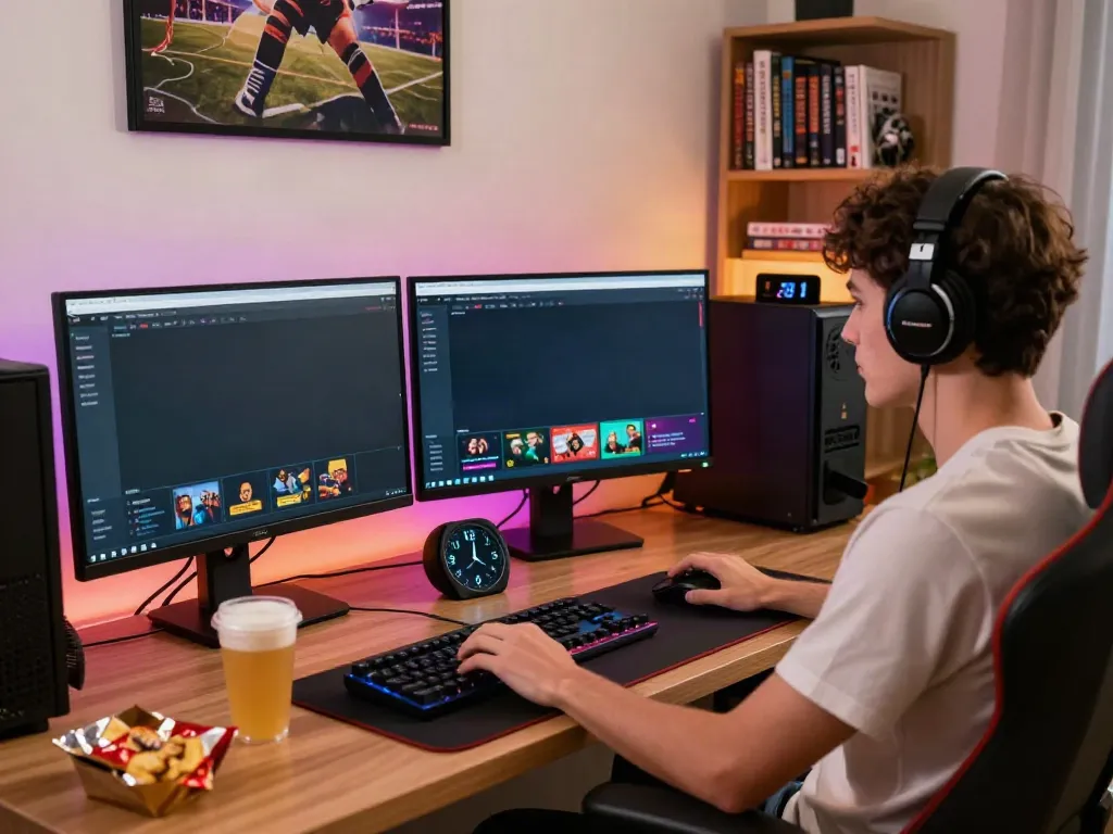Person immersed in gaming at home, exploring gambling sites not on GamStop