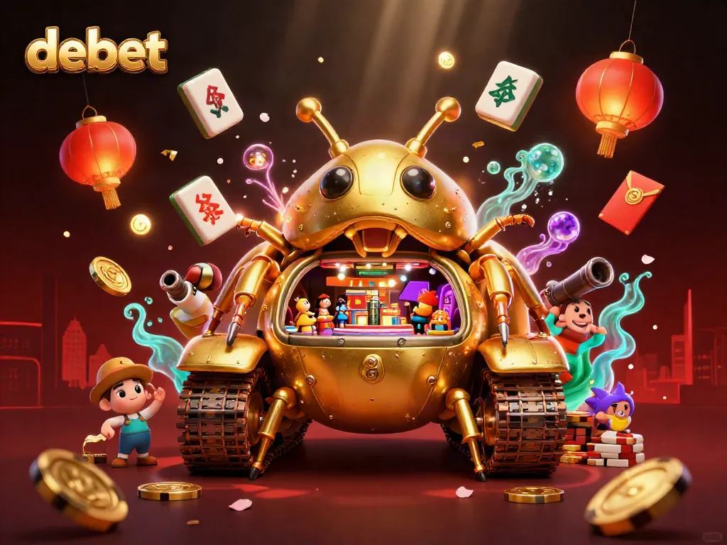 Experience the debet casino adventure with a dynamic golden beetle tank in 3D!