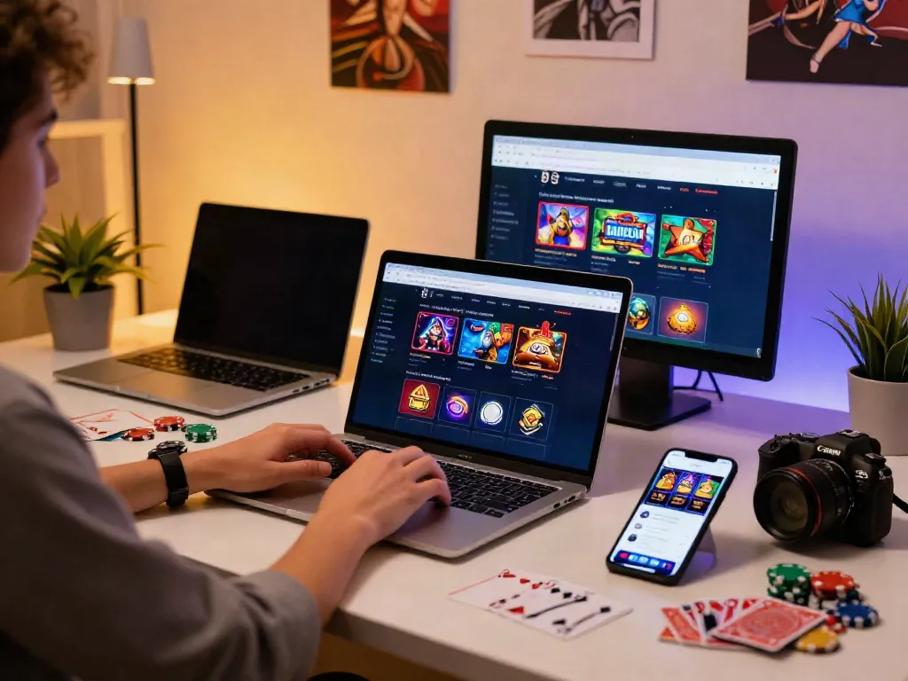 Engaging scene illustrating gambling sites not on GamStop in a modern workspace setup.