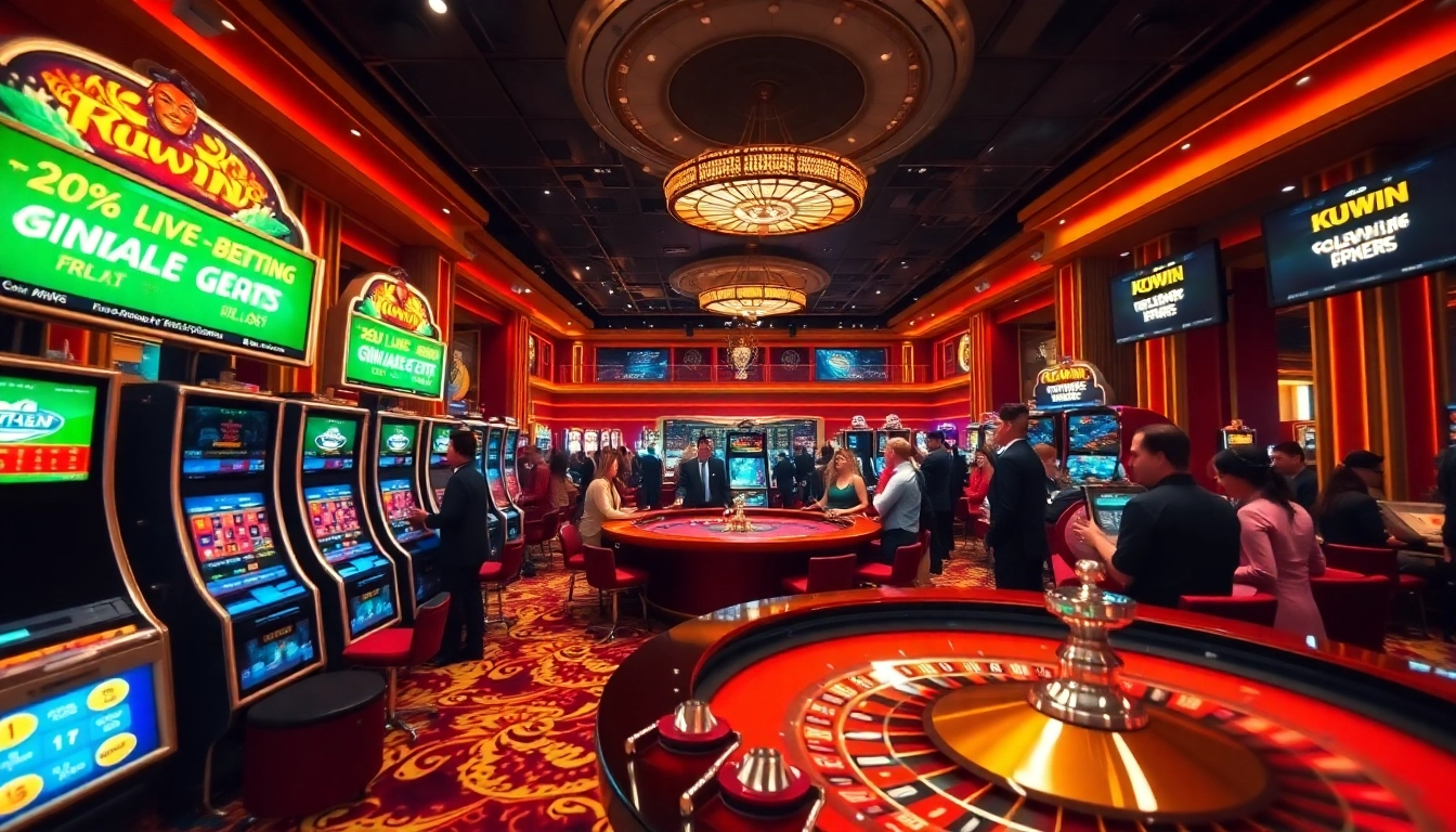 Engaging scene of players at KUWIN casino tables, showcasing excitement and luxury.