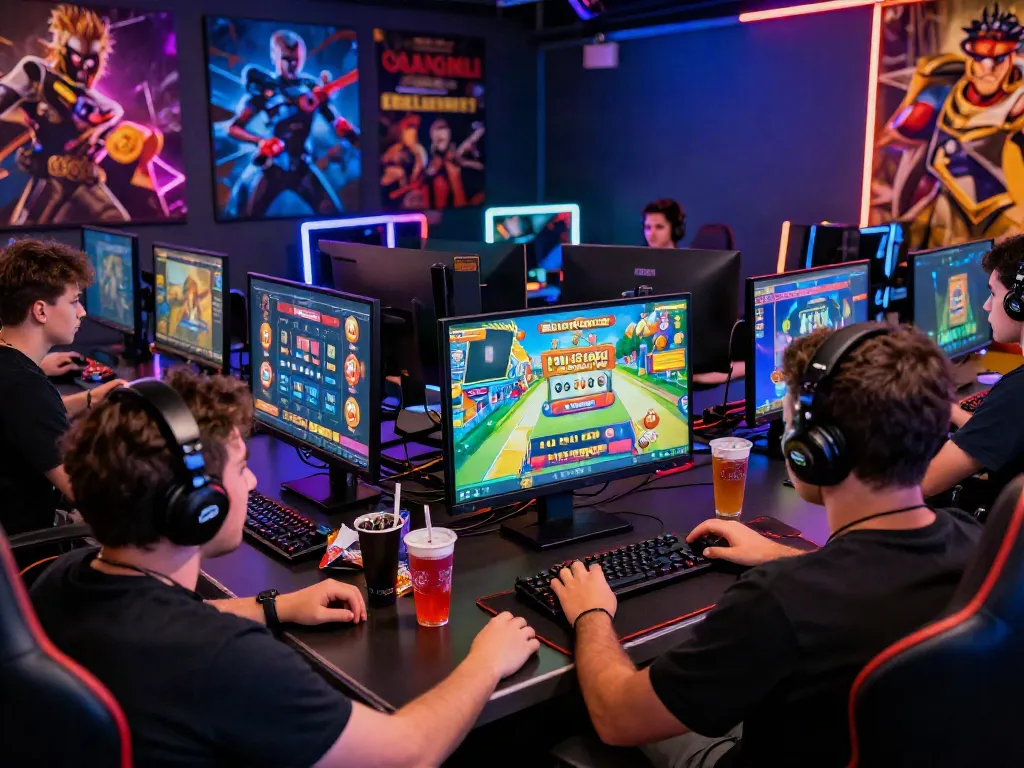 Engaging gaming scene showcasing gambling sites not on GamStop with players and vibrant displays.