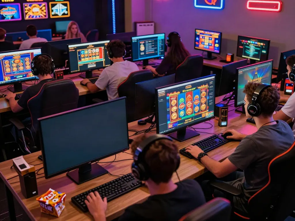 Players enjoying vibrant gambling sites not on GamStop in a lively home setting.