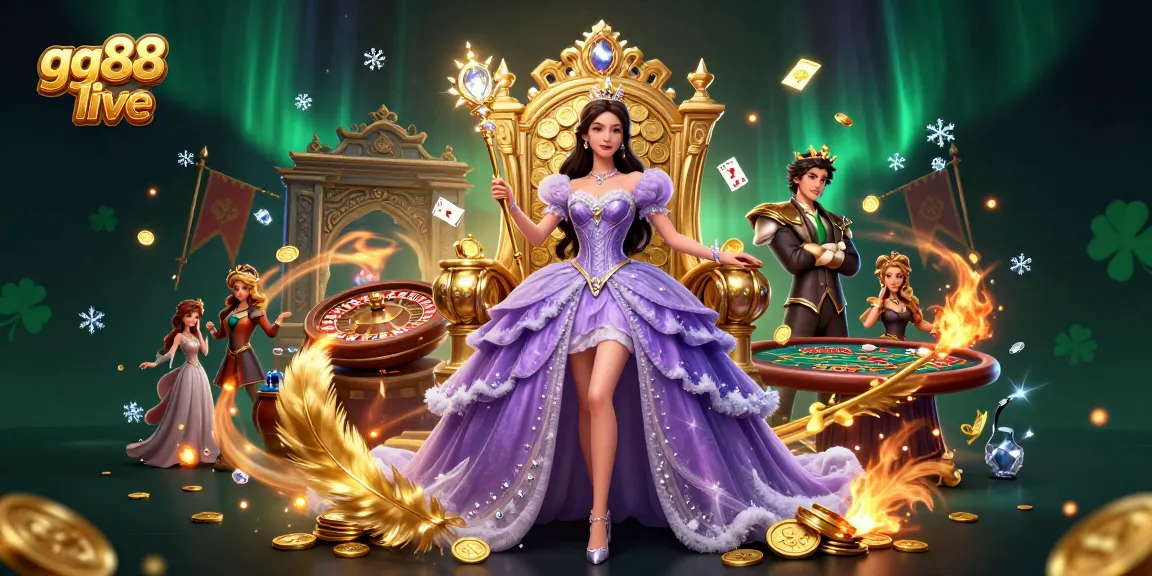 Experience the excitement of gg88 live with a stunning casino illustration featuring games and vibrant characters.