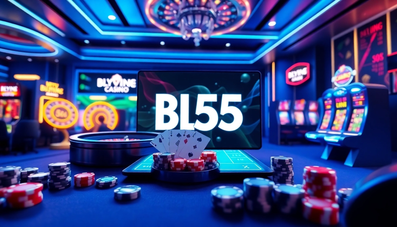 Engaging online casino scene featuring BL555 gaming interface with roulette and poker elements.