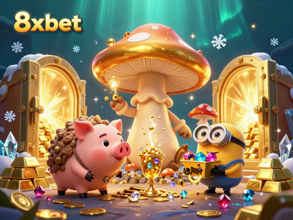 Experience the vibrant magic of 8xbet with golden treasures, gems, and enchanting characters.