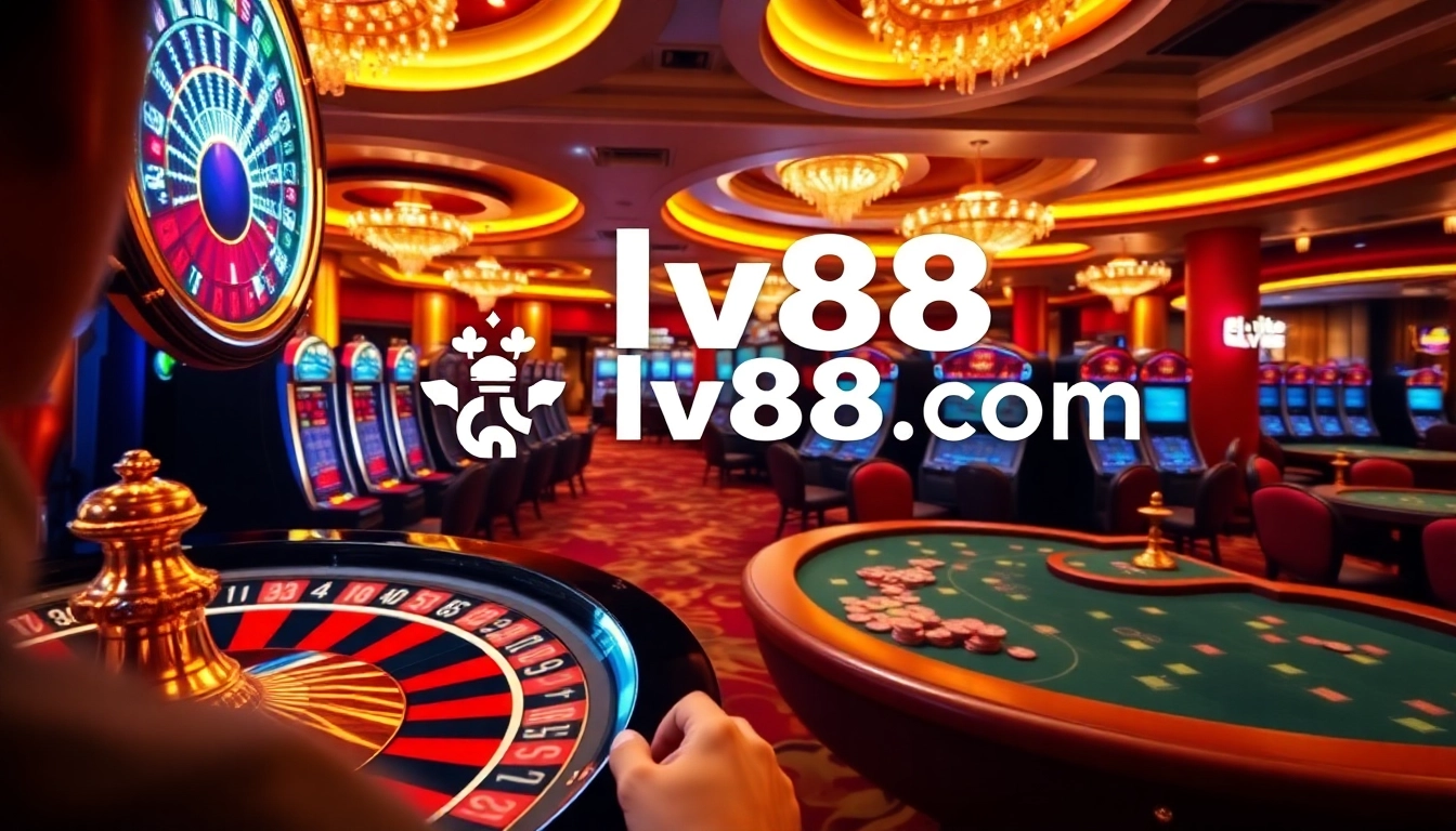 Engaging players at lv88 com enjoying a vibrant casino filled with roulette wheels and slot machines.