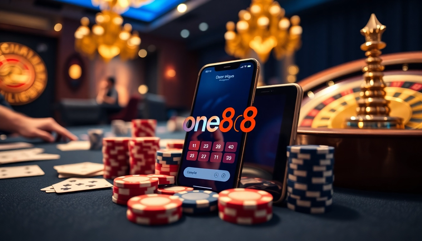Engage with the one88 app for a dynamic casino experience featuring poker chips and roulette.