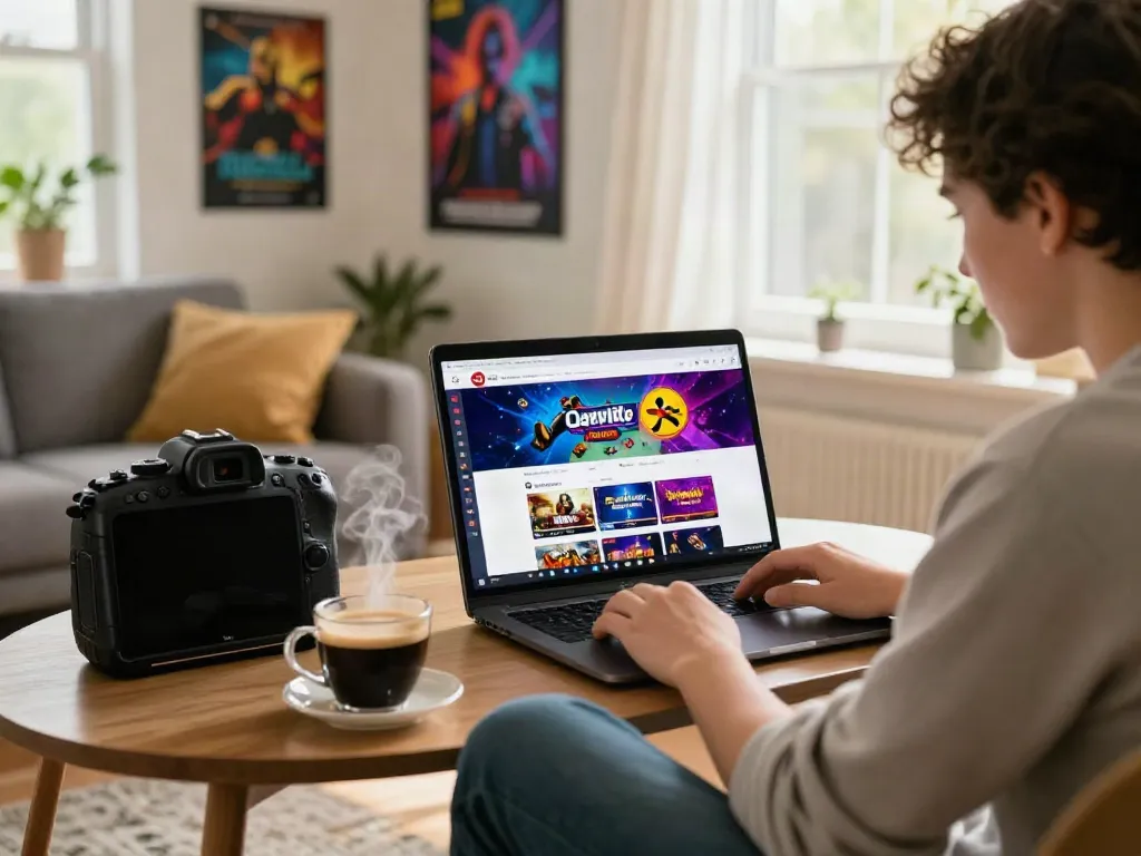 User exploring gambling sites not on GamStop while enjoying a cozy home setting.