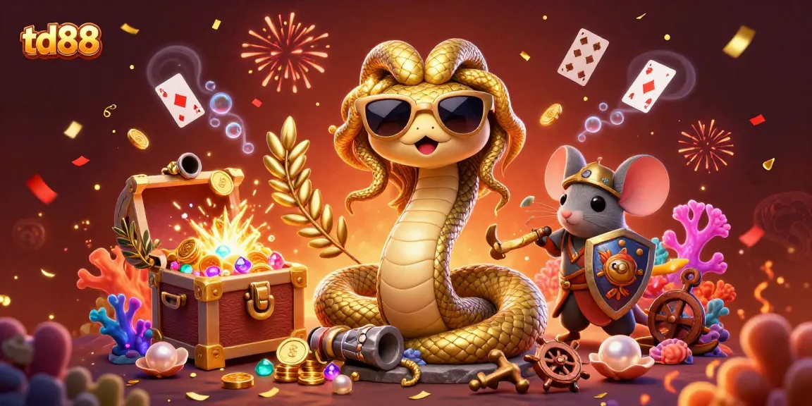 Engage with td88's casino adventure featuring cute Medusa and vibrant gold coins.