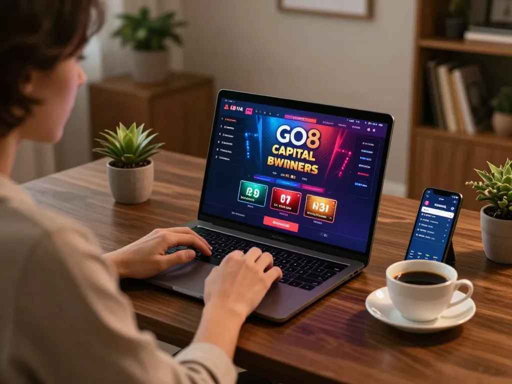 Engaged player strategizing on GO8 CAPITAL's online casino platform from a cozy home office.