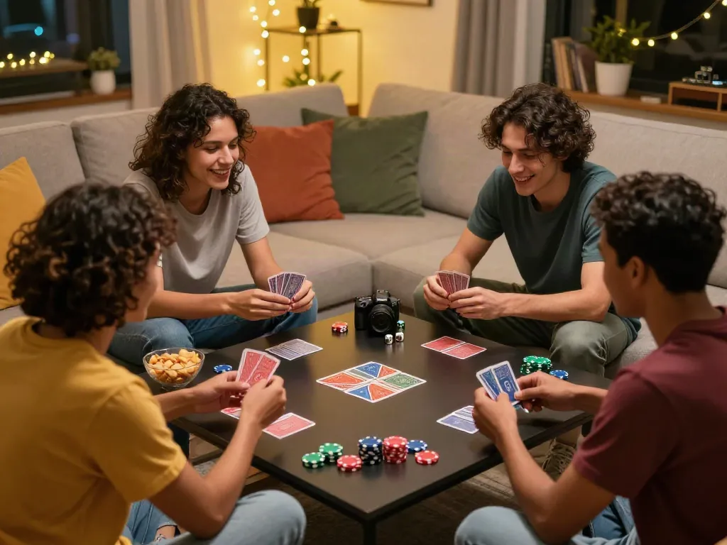 Friends enjoying a lively game night focused on gambling sites not on gamstop.