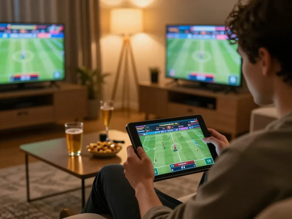 Enjoying strategic sports betting on SHBET during a cozy home gaming session.