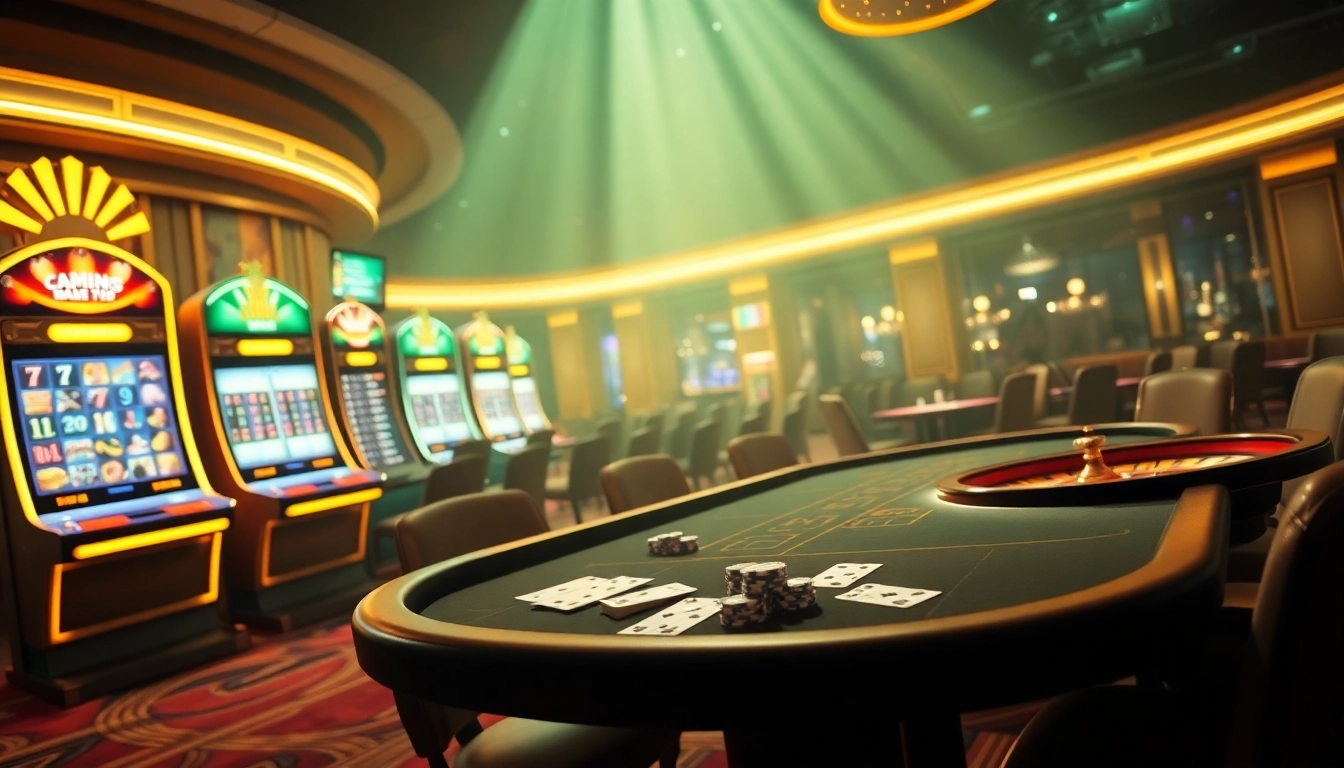 Engaging scene depicting uk88 nhà cái uy tín with dynamic gambling activities at a luxurious casino.