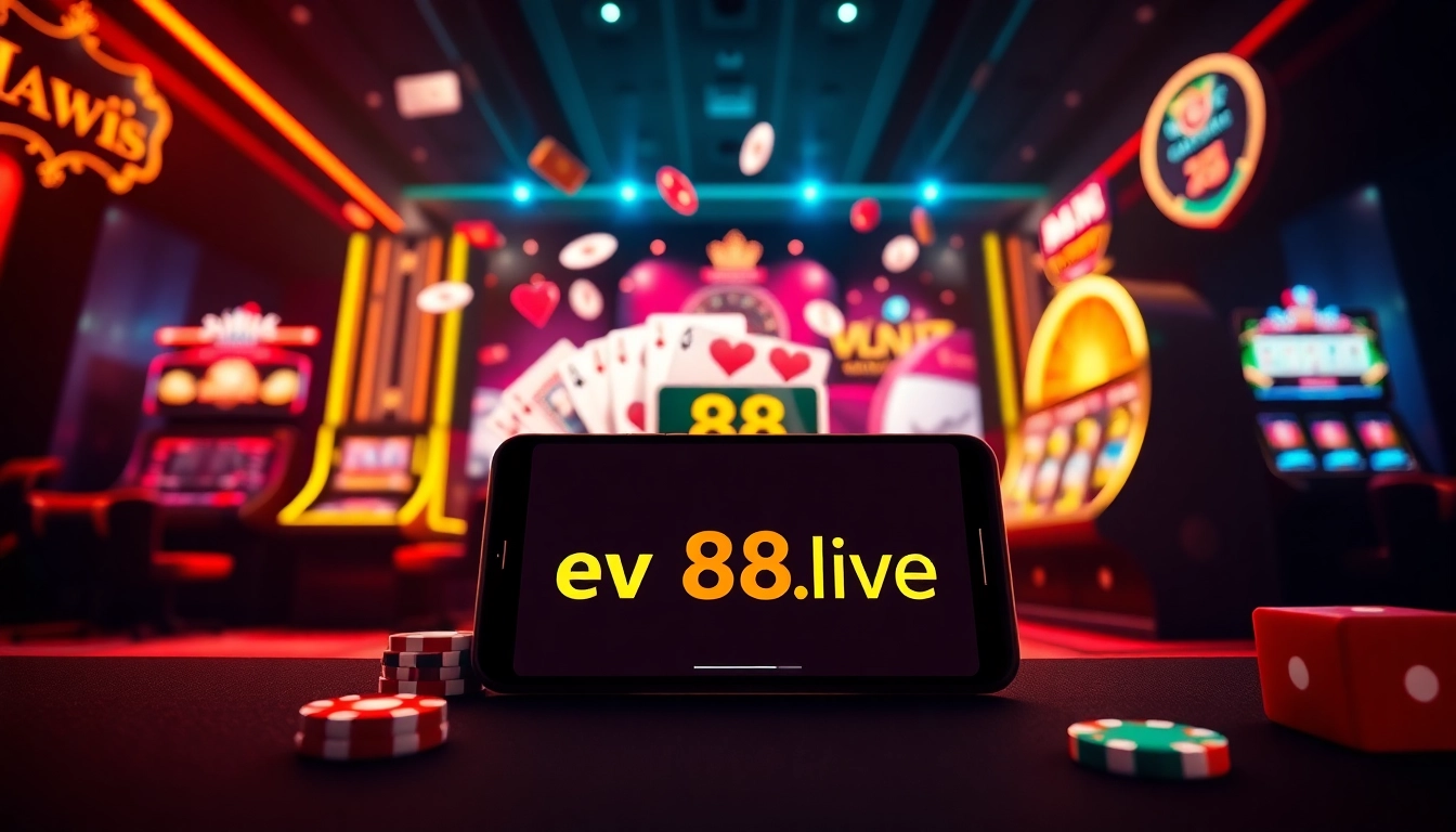 Experience the excitement of online gaming at ev88win.live with vibrant casino and betting visuals.