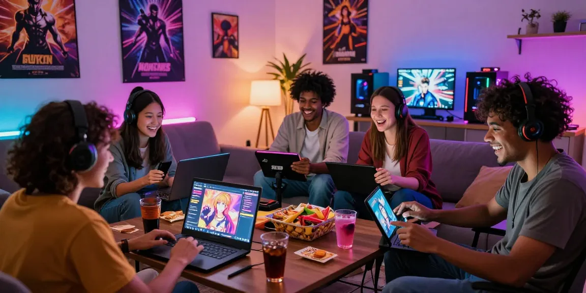 Friends playing hentai games online in a cozy living room, showcasing the gaming experience.