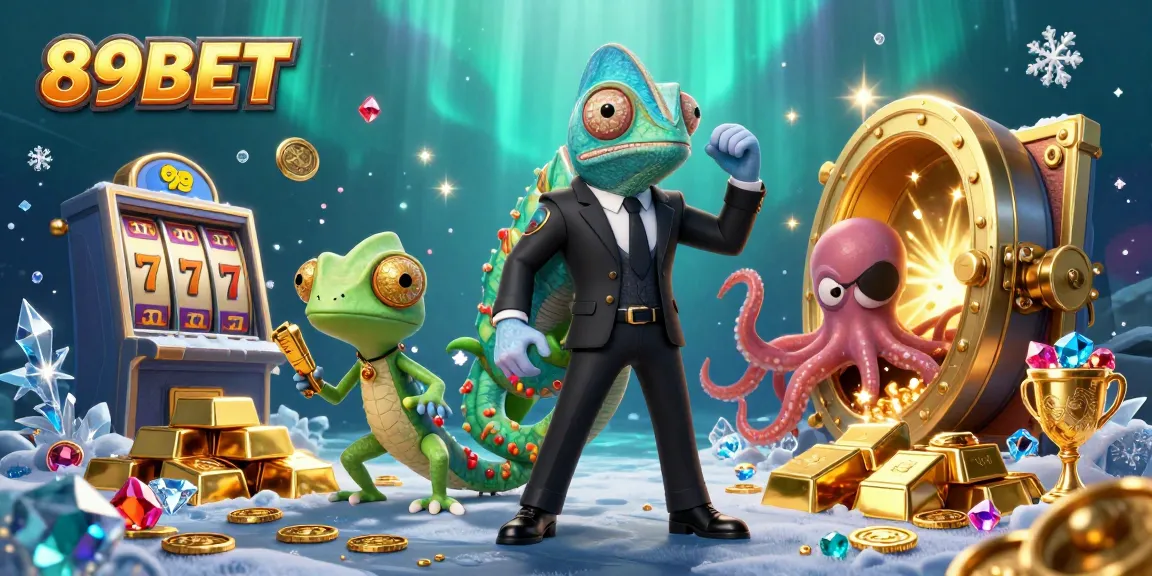 Engage in thrilling gameplay at 89BET with vibrant slot reels and dynamic treasure elements in this captivating 3D illustration.