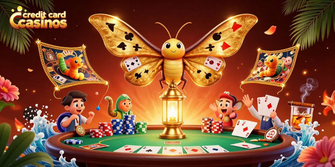 Experience exciting gameplay at credit card casinos with colorful poker elements and golden characters.