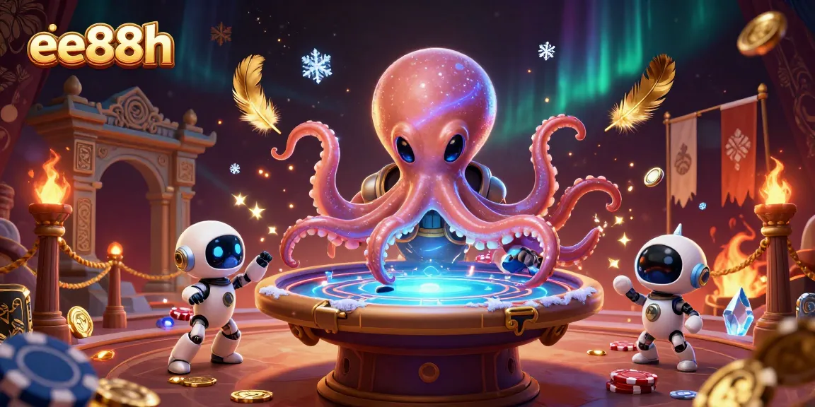 Engage in thrilling poker games with ee88h’s exciting alien-themed illustration featuring vibrant action.