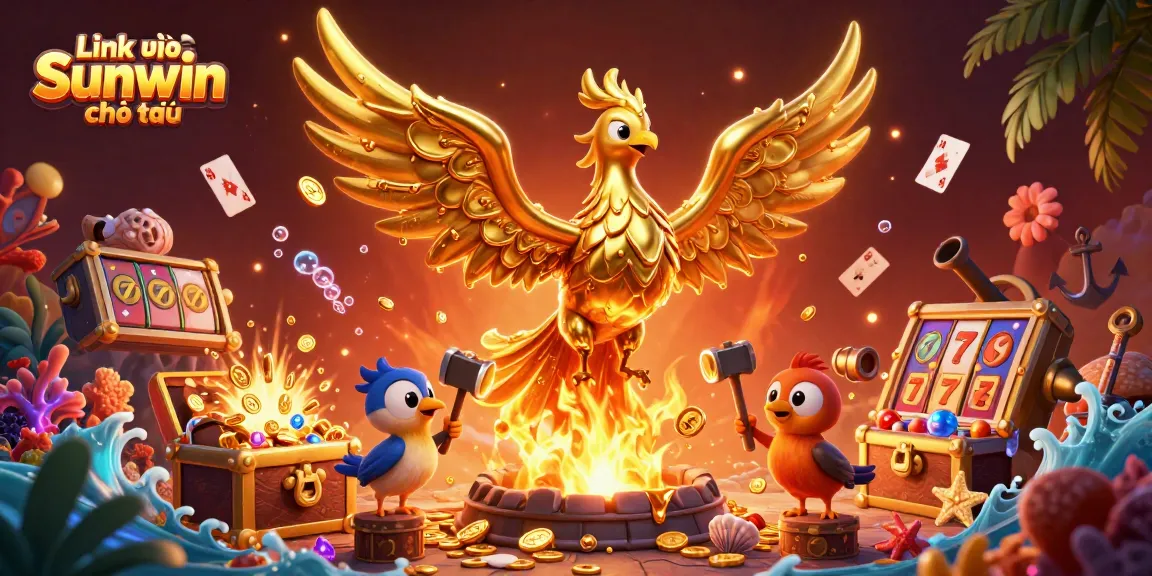 Experience the excitement of Link vào Sunwin chính thức with vibrant casino elements and a golden phoenix.