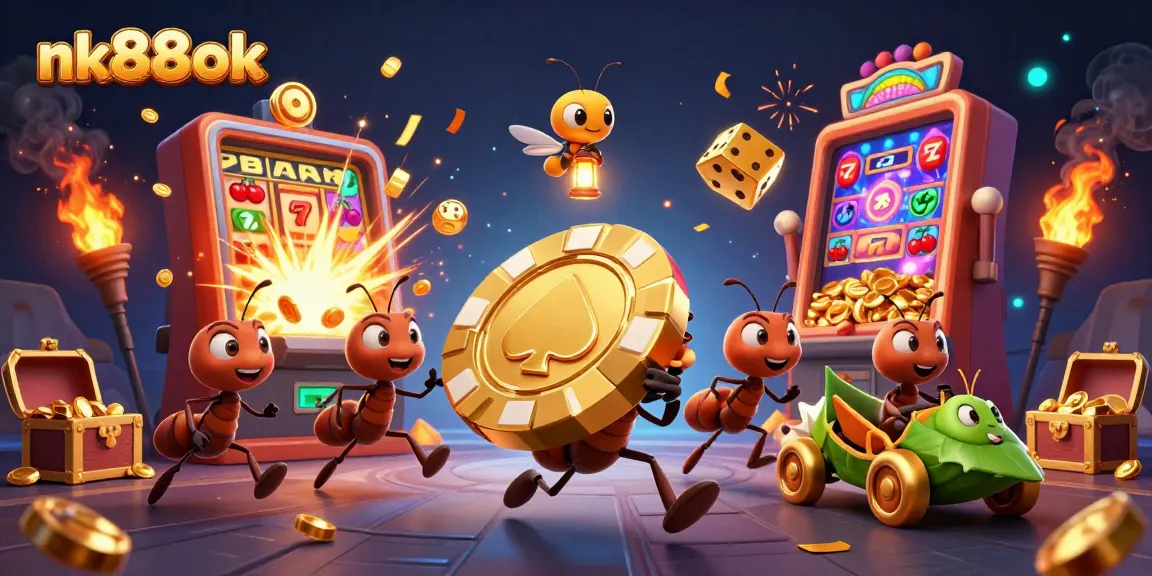 Join the heist with nk88ok as ants carry a poker chip through a jackpot explosion scene.